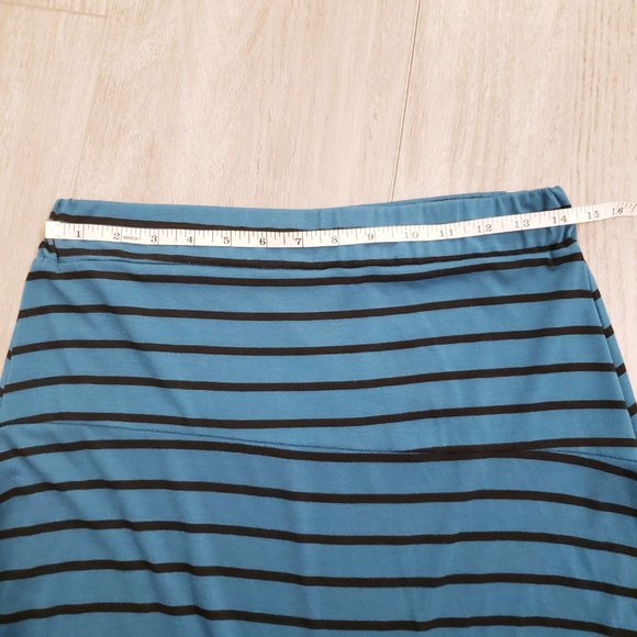 Women's Stretchy Striped Teal Mermaid Hem Maxi Skirt - Picture 2 of 4